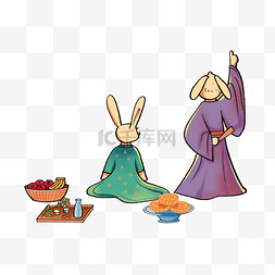 国风月饼图片_中国风古风中秋节兔子一家人赏月