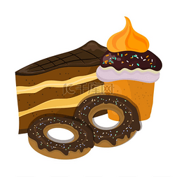 矢量图的一块蛋糕、 甜甜圈和糕