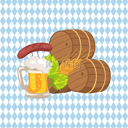 小吃菜单矢量素材图片_三个啤酒桶和小吃矢量图。