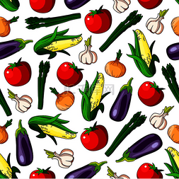 成熟的蔬菜无缝图案背景与番茄、