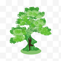 卡通绿色家庭树下瑜伽