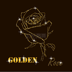 金色亮片矢量轮廓的一朵玫瑰