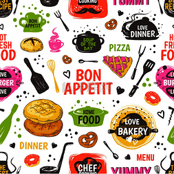 餐厅背景素材图片_涂鸦食物模式菜单无缝背景矢量手