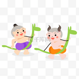 母亲小孩插画图片_泰国卡通小孩玩具竹马