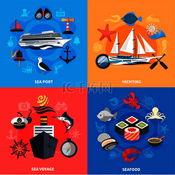 咨询业务图片_航海概念图标集海鲜和海港符号平