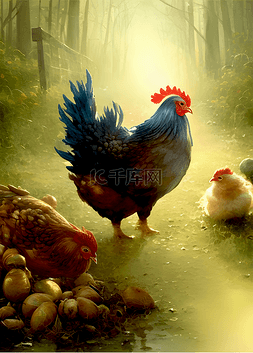 农家院场景图片_觅食的鸡