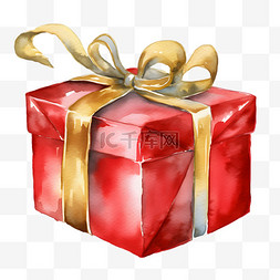 水彩风格红色圣诞礼物盒