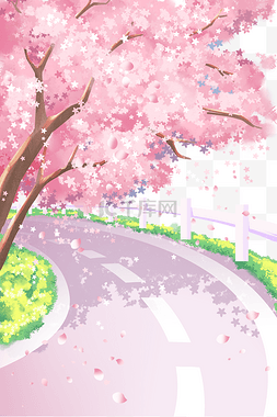 樱花樱花季景色粉色春天公路马路