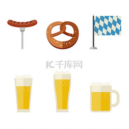 啤酒和烧烤图片_啤酒图标配椒盐卷饼和香肠