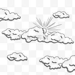 黑白素描天气雕刻风格云朵阳光