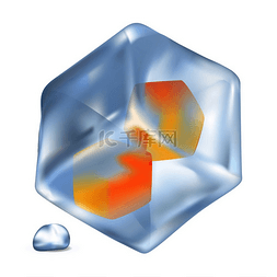 冰的背景集图片_光滑的冰，里面有小的橙色立方体