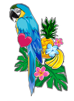 花类卡通元素图片_热带鹦鹉打印