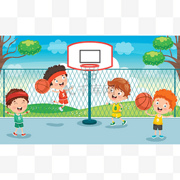 打篮球卡通素材图片_小孩子在外面打篮球