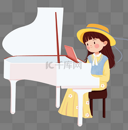 弹钢琴俯视图片_音乐节女孩弹钢琴