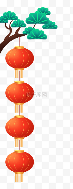 红灯笼春节图片_松树红灯笼春节新年