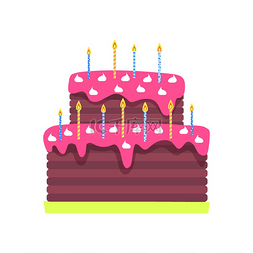 蜡烛火焰图标图片_生日蛋糕与燃烧的蜡烛矢量孤立的