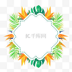 夏威夷文字图片_水彩热带树叶黄色鹤望兰边框