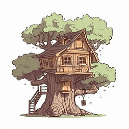别致的木屋图片_一个大树上的木屋