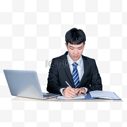 商务男士电脑桌前办公写文件