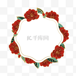 光效金线婚礼红色花卉几何边框