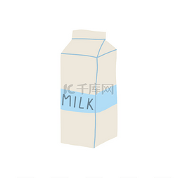 纸盒包装中牛奶的手绘涂鸦线矢量