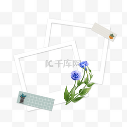 diy相框素材图片_可爱蓝色玫瑰手账花卉相框