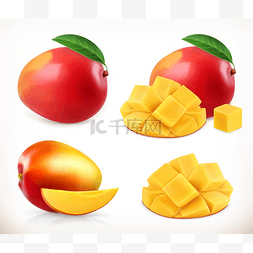 水果矢量图标图片_芒果。整整齐齐甜水果。3D矢量图