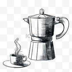 素描茶杯图片_咖啡机热饮浓缩咖啡