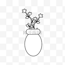 花瓶装饰画图片_线条线稿黑白卡通花瓶花朵