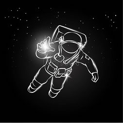 宇航员矢量卡通图片_宇航员在太空中飞行和捕捉光线的