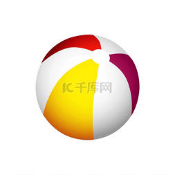圆气球图片_夏天在沙滩上玩的充气条纹球。