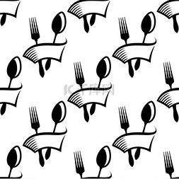 食物勺子图标图片_餐饮或食品图标无缝背景图案黑白
