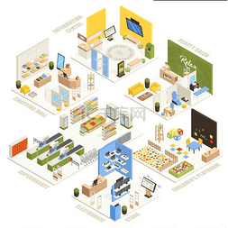 设计超市图片_购物中心等距构图海报购物中心电