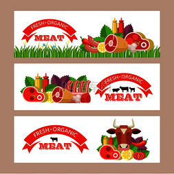 烧烤菜单设计图片_鲜肉矢量插图环保产品农产品一套