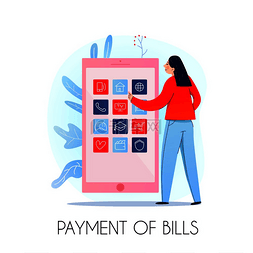移动支付图标图片_女性通过移动银行在线支付账单的