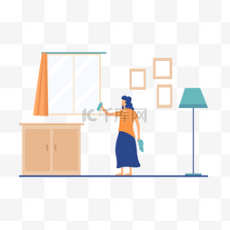 女人打扫房间家庭清洁插画
