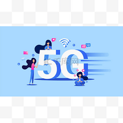 卡通5g手机图片_创新的5g技术概念与智能手机装置