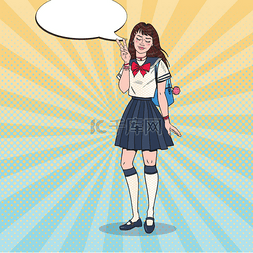 流行艺术日本学校女孩穿制服。带