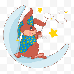 儿童喇叭插画图片_可爱的兔子在月亮上找星星