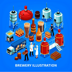 啤酒包装设计图片_啤酒厂生产等轴测元素组成与大麦