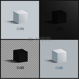 立方体阴影图片_黑白立方体集合矢量插图几何棱镜