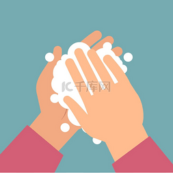 洗手人的手掌上有泡沫气泡可以防