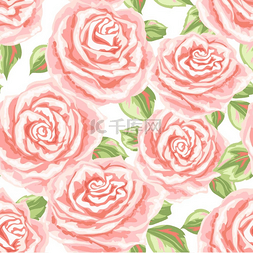 现实的玫瑰图片_与粉红玫瑰的无缝模式。