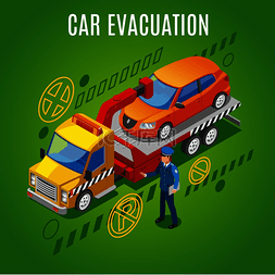 安全出口地铁标志图片_等距停车场背景带有汽车疏散标题
