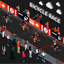 插图粉丝图片_彩色自行车等距组合与自行车比赛