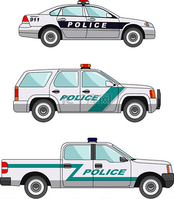 警车在平面样式中的白色背景上