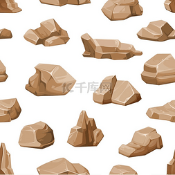 卡通无缝背景矢量图片_褐色岩石和巨石的无缝图案矢量背