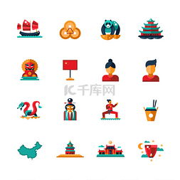 i爱china图片_Flat design China travel icons, infographics 