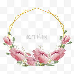 水彩花卉金色图片_复古水彩花卉婚礼金色边框