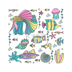 海洋卡通贝壳图片_海洋生物。